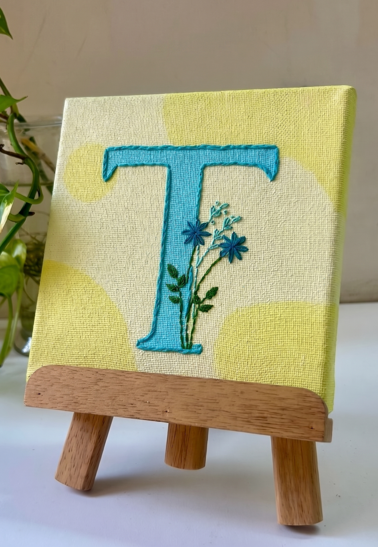 Floral Initial Embroidered Mini Painting
