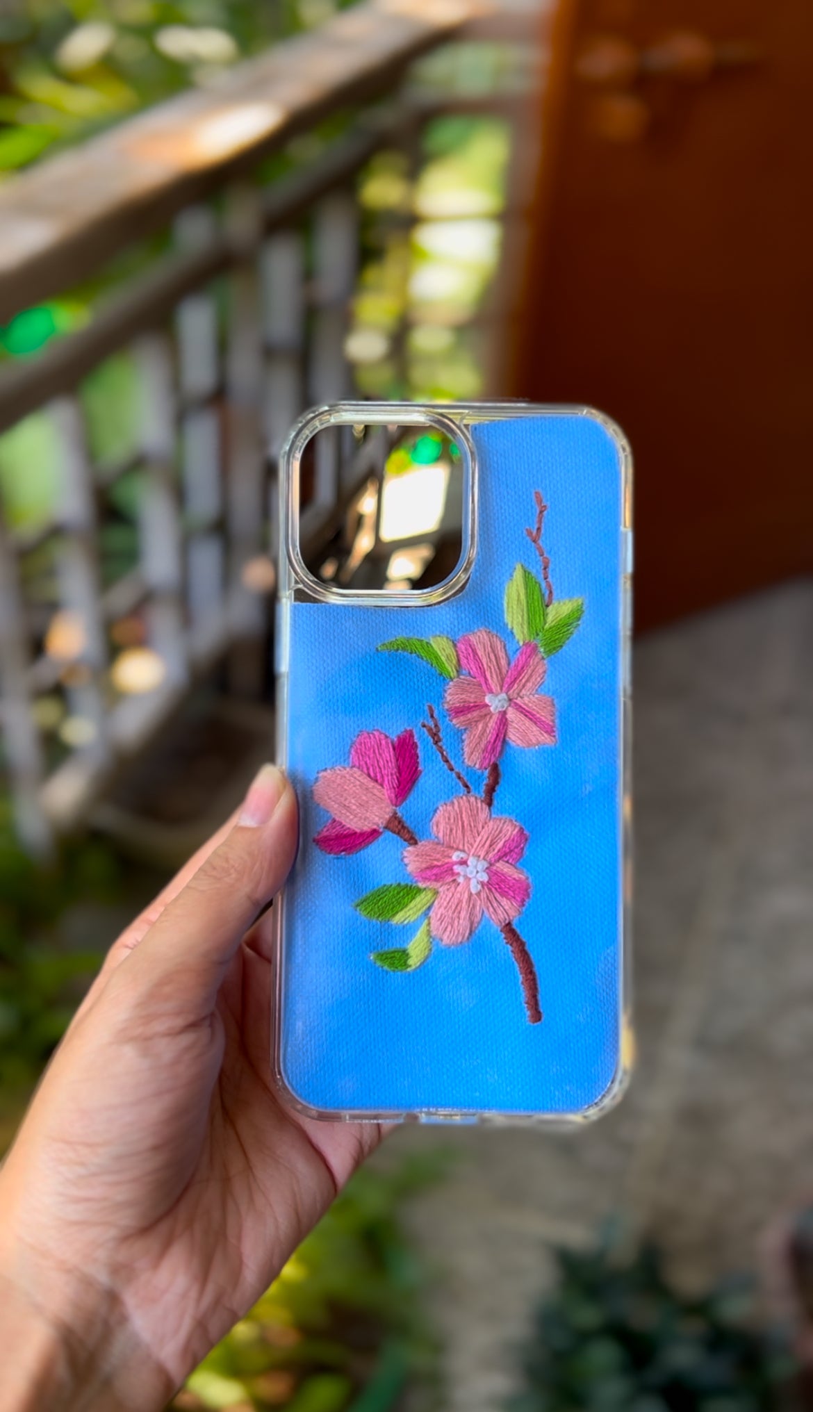Cherry Blossom Embroidered Phone Cover