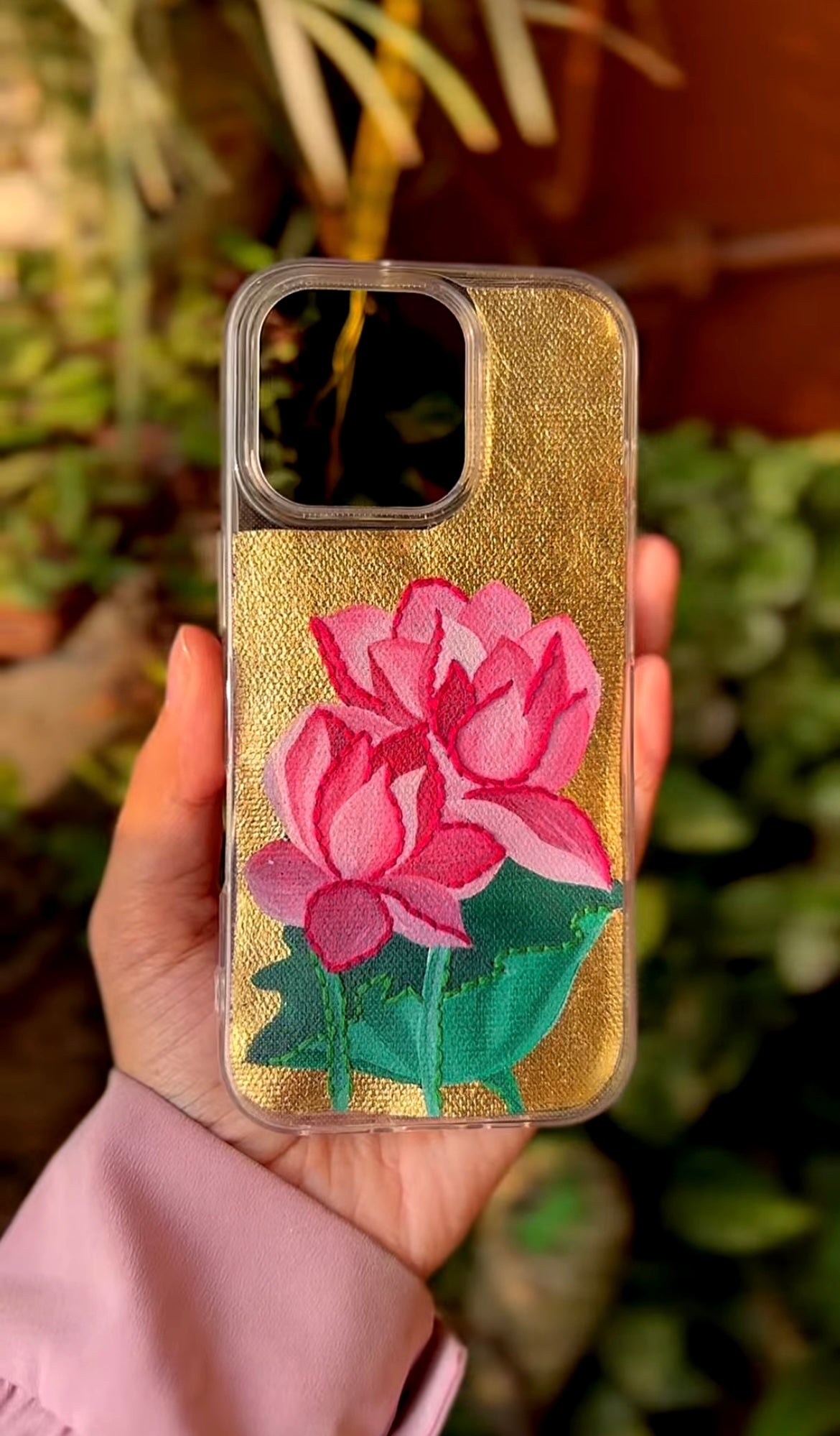 Golden Lotus Embroidered Phone Cover