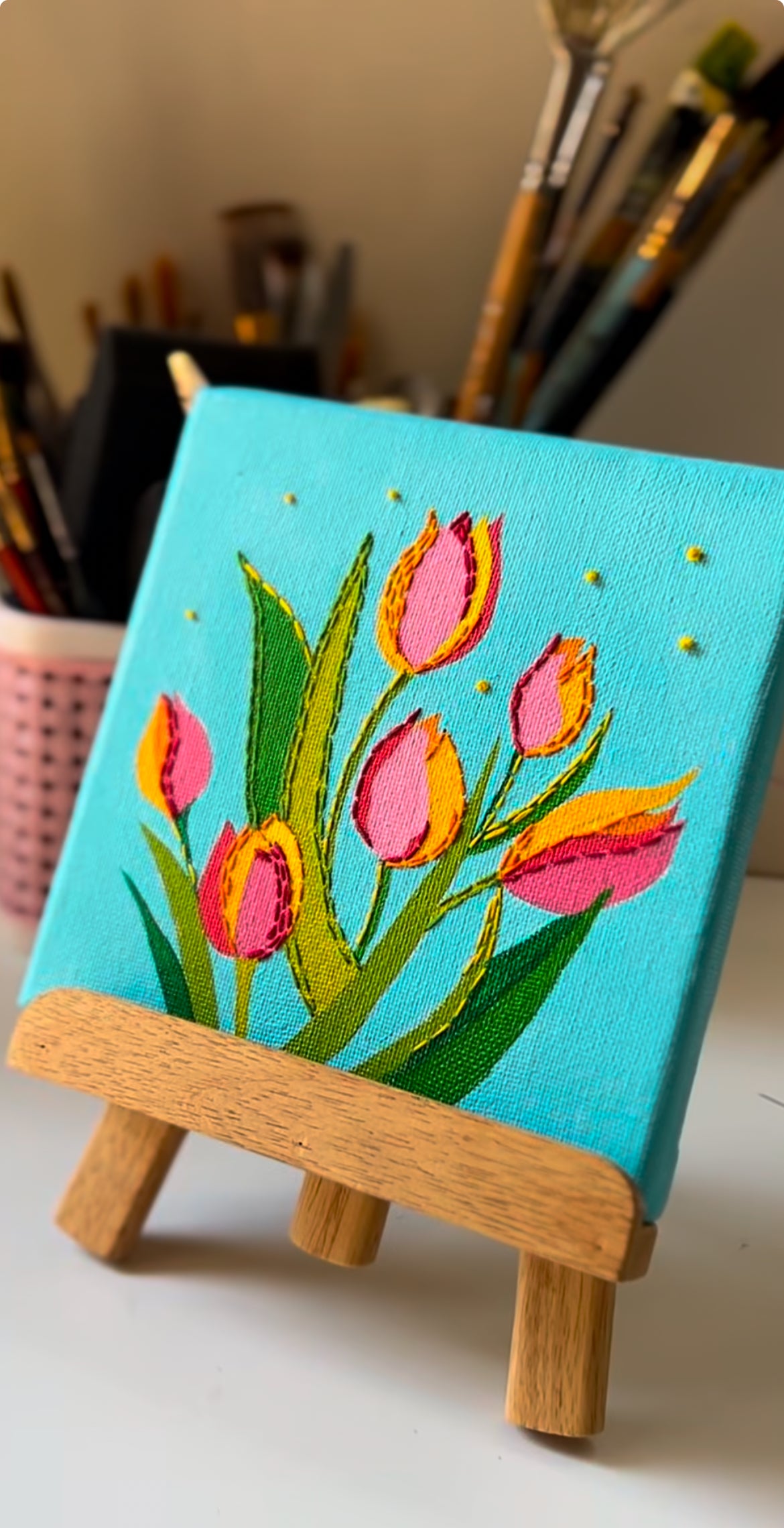 Tulip Blue Embroidered Painting