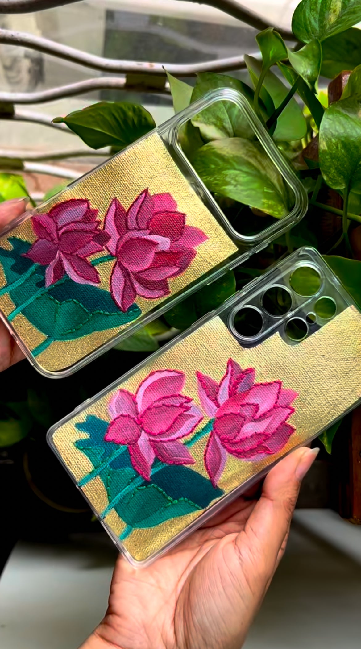 Golden Lotus Embroidered Phone Cover