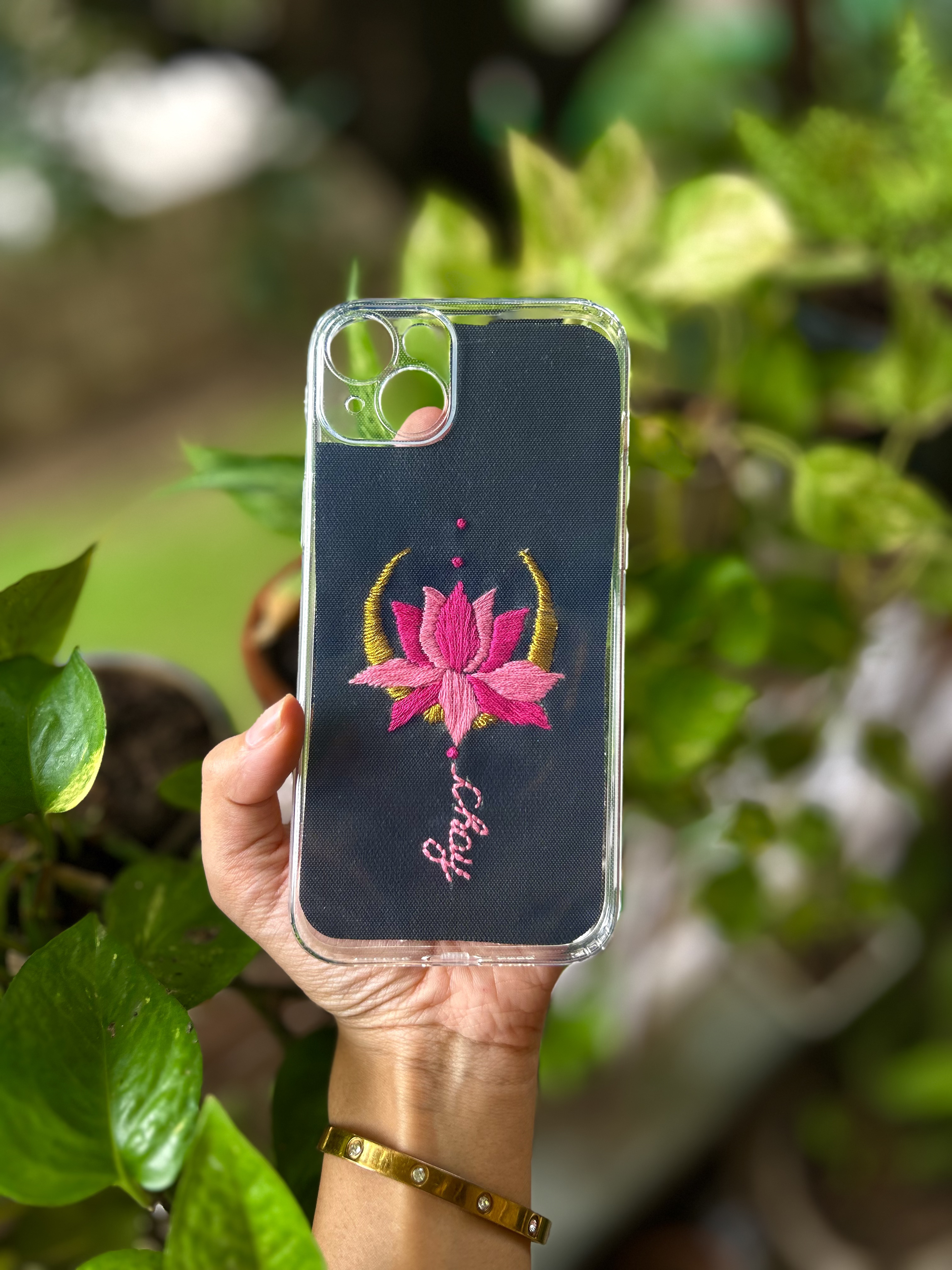 Lotus Moon Embroidered Phone Cover